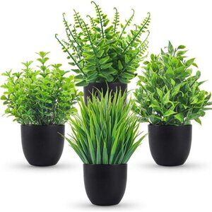 Fake Plants 4 Packs Artificial Plants Small Faux Black Bathroom Home Office Desk